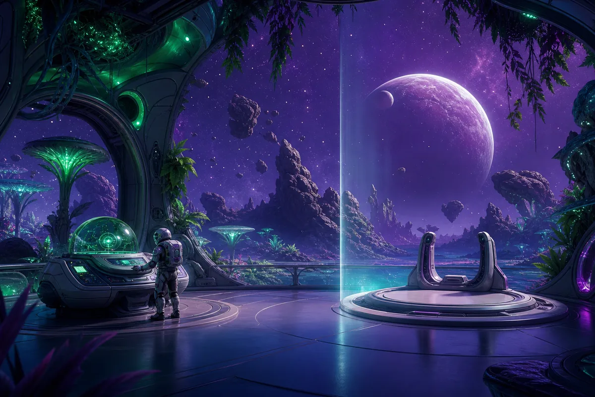 Concept illustration of one astronaut at an active station beside an empty second station, representing the current solo status