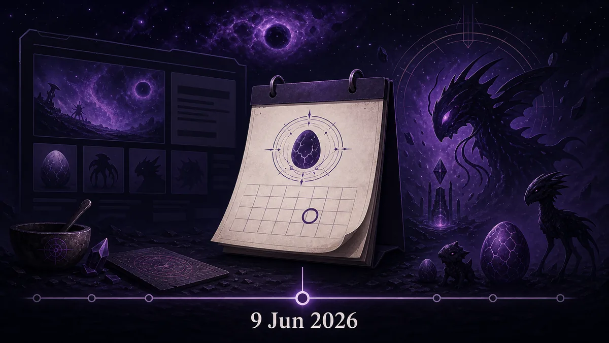 Non-official editorial timeline illustration for verifying the Voidling Bound Steam release date