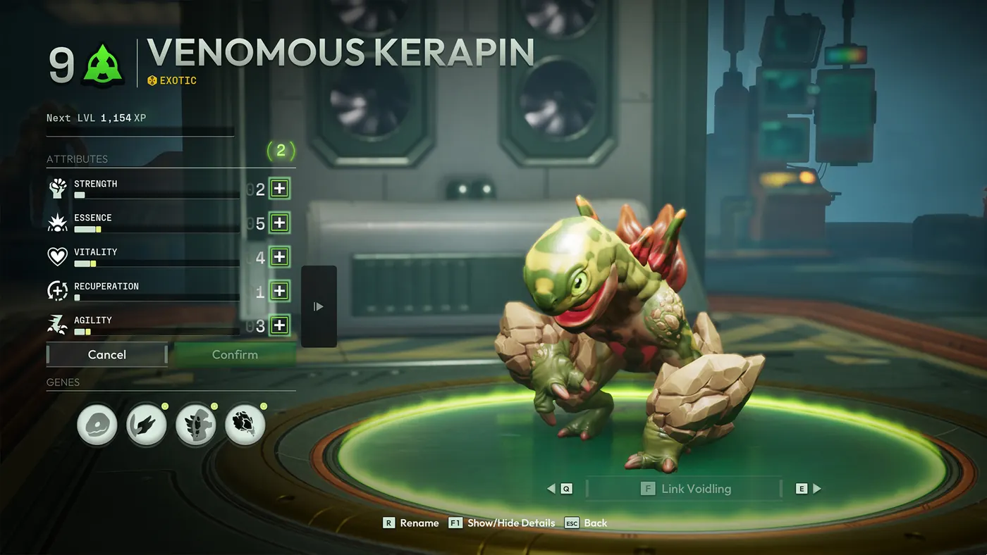 Official Voidling Bound Steam screenshot showing a Voidling ability screen with a Cryogenic Mutagen cost